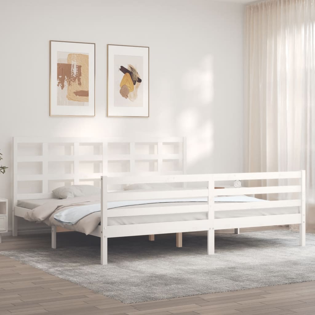 Bed Frame without Mattress White 183x203 cm King Solid Wood