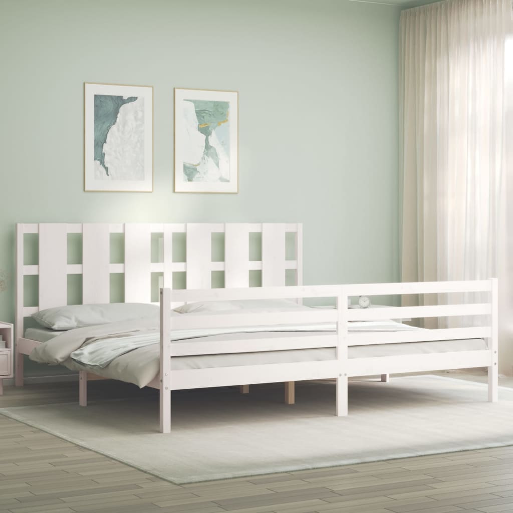 Bed Frame without Mattress White 183x203 cm King Solid Wood