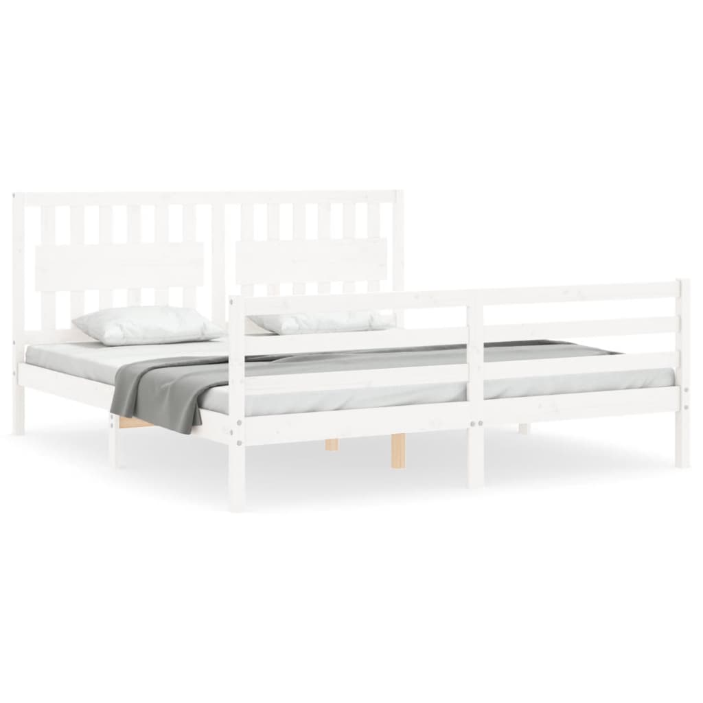 Bed Frame without Mattress White 183x203 cm King Solid Wood