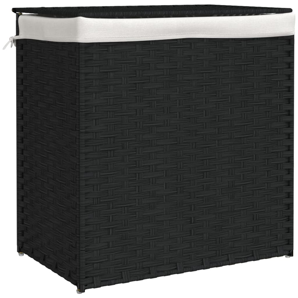 Laundry Basket with 2 Sections Black 53x35x57 cm Poly Rattan