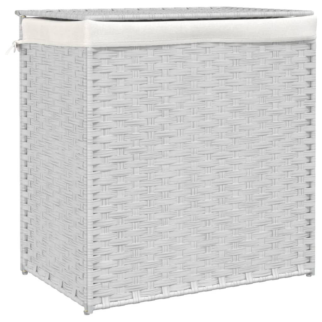 Laundry Basket with 2 Sections White 53x35x57 cm Poly Rattan