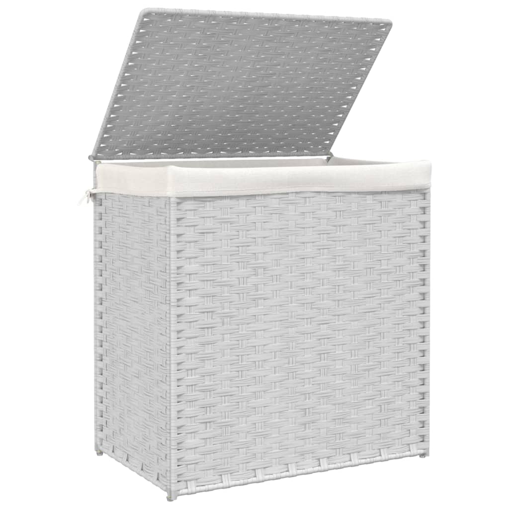 Laundry Basket with 2 Sections White 53x35x57 cm Poly Rattan