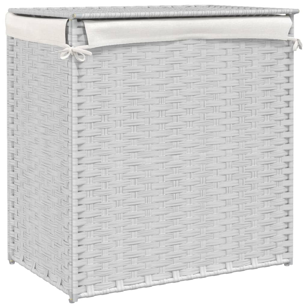 Laundry Basket with 2 Sections White 53x35x57 cm Poly Rattan