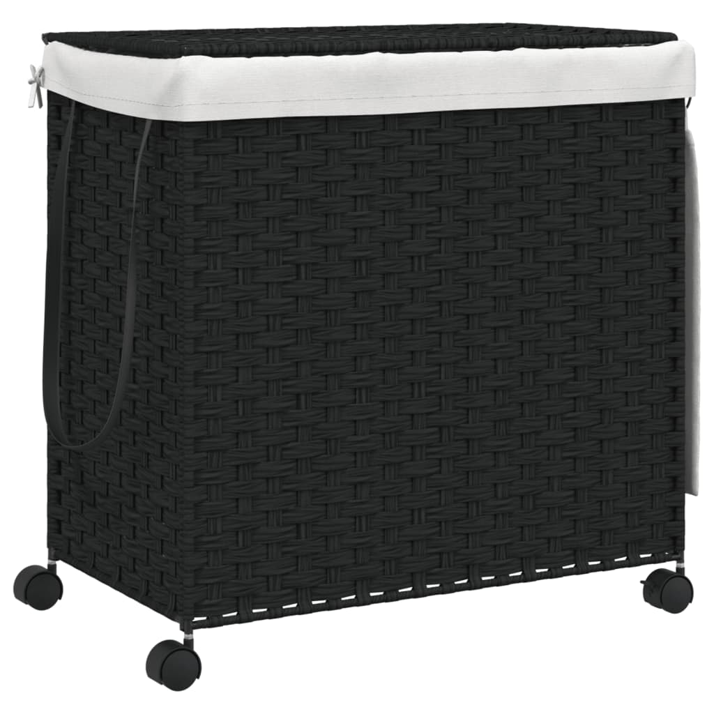 Laundry Basket with Wheels Black 60x35x60.5 cm Rattan