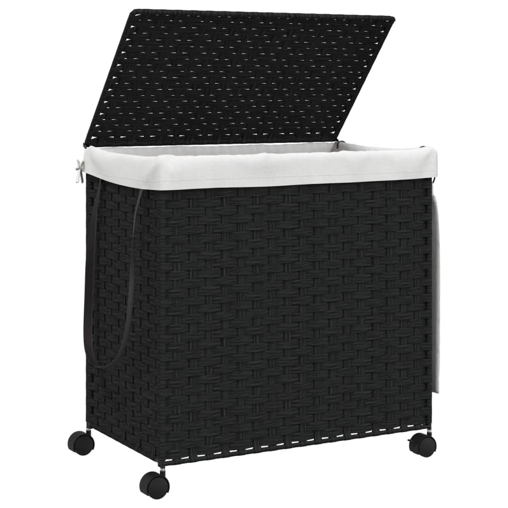 Laundry Basket with Wheels Black 60x35x60.5 cm Rattan