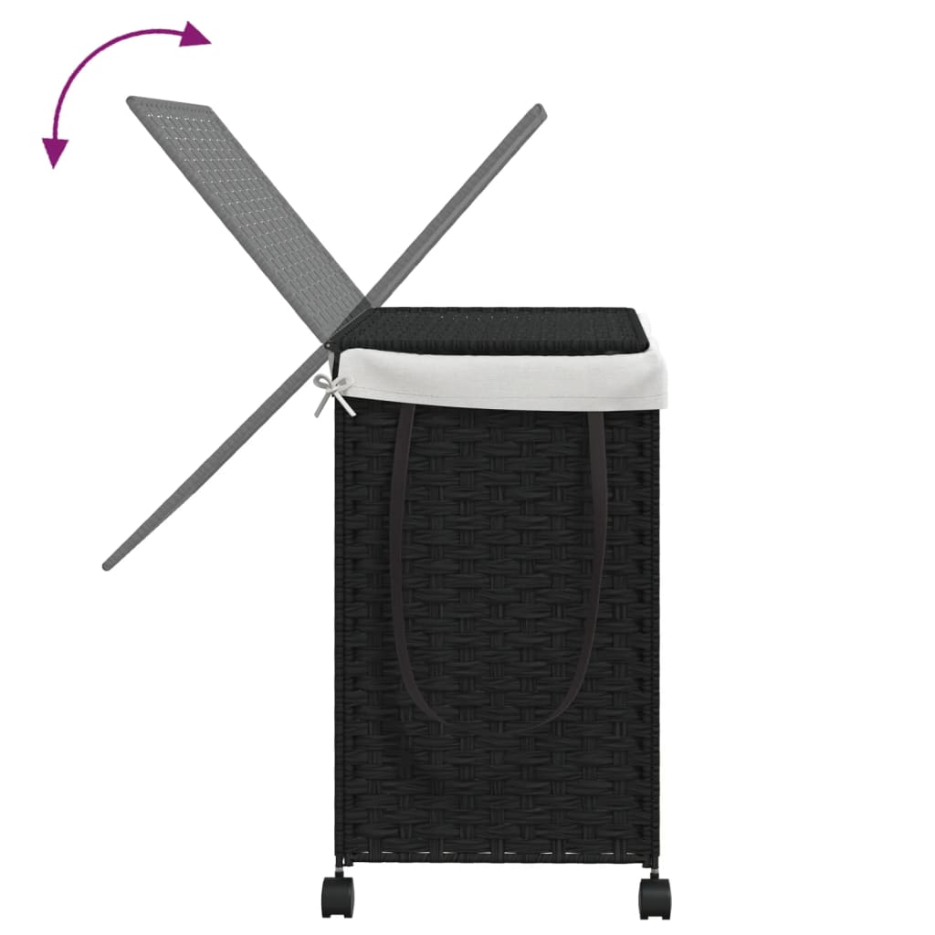 Laundry Basket with Wheels Black 60x35x60.5 cm Rattan