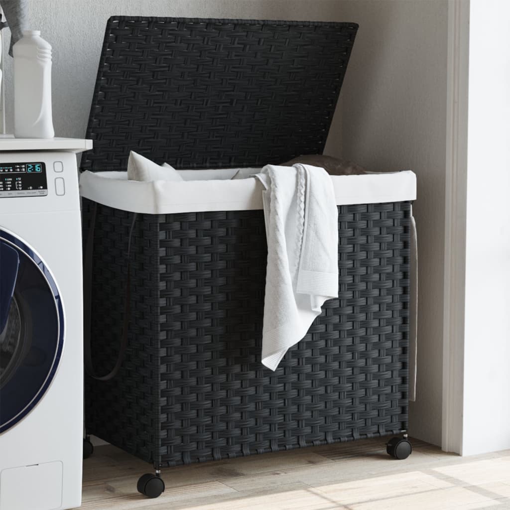 Laundry Basket with Wheels Black 60x35x60.5 cm Rattan