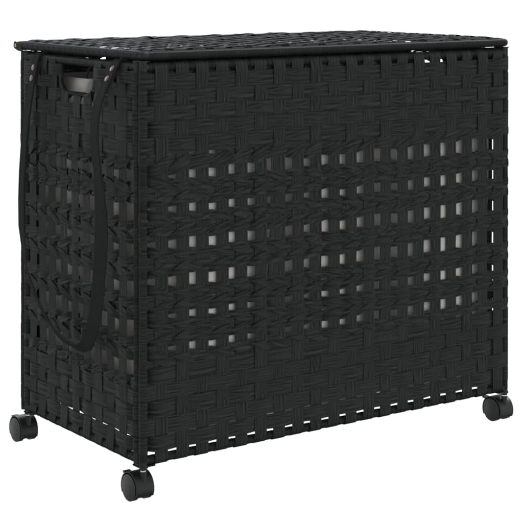 Laundry Basket with Wheels Black 66x35x60 cm Rattan