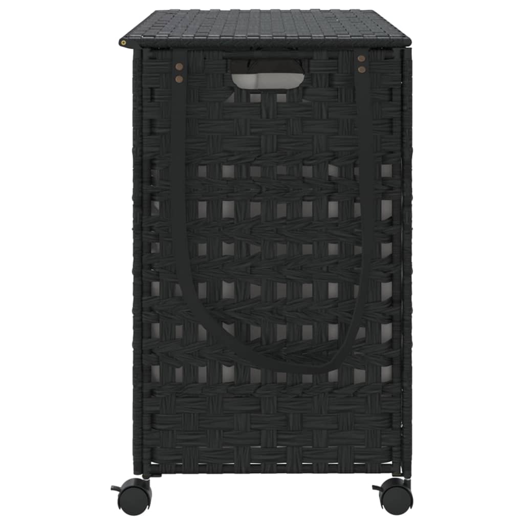 Laundry Basket with Wheels Black 66x35x60 cm Rattan