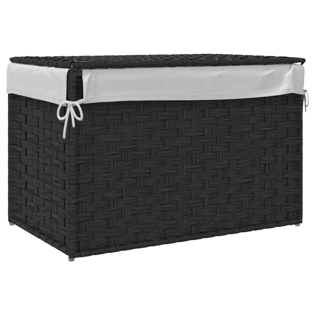 Laundry Basket with Lid Black 55.5x35x34 cm Poly Rattan