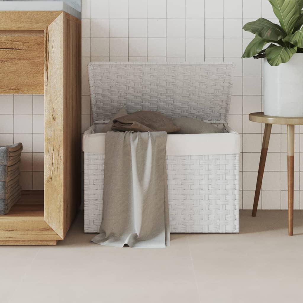 Laundry Basket with Lid White 55.5x35x34 cm Poly Rattan