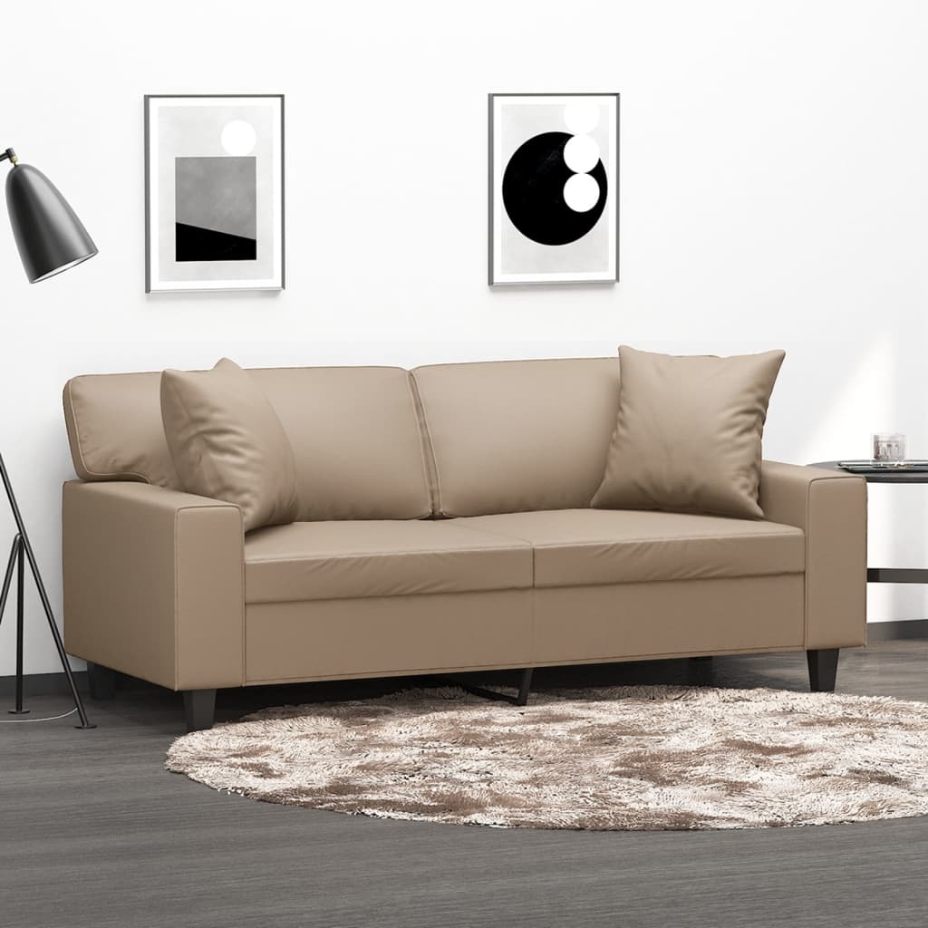 2-Seater Sofa with Throw Pillows Cappuccino 140 cm Faux Leather