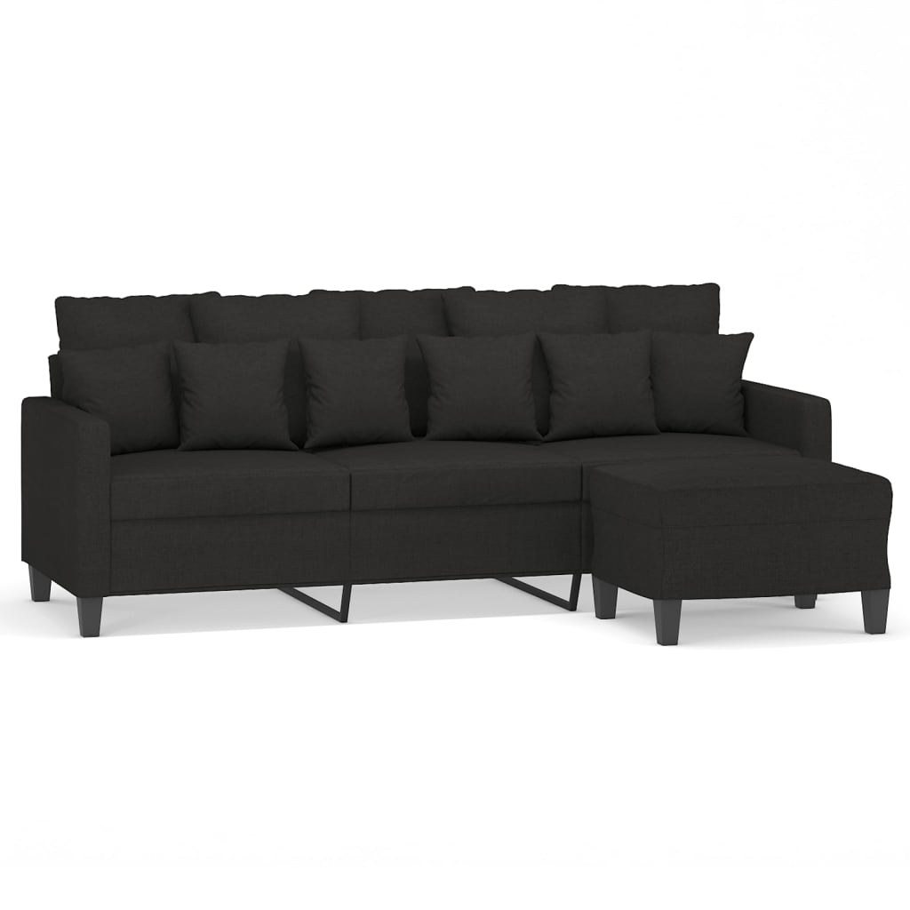 3-Seater Sofa with Footstool Black 180 cm Fabric