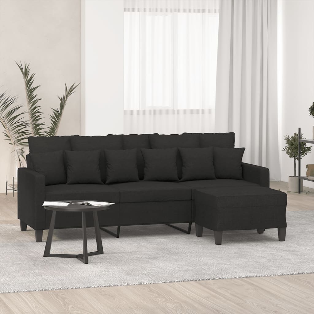 3-Seater Sofa with Footstool Black 180 cm Fabric