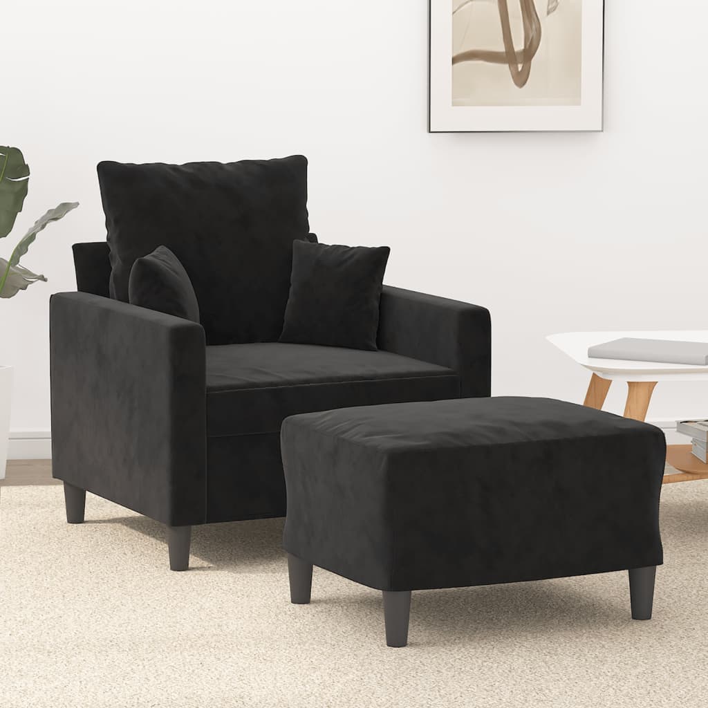 Sofa Chair with Footstool Black 60 cm Velvet