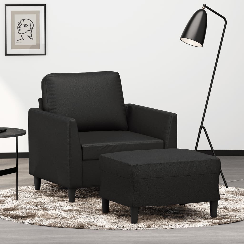 Sofa Chair with Footstool Black 60 cm Faux Leather