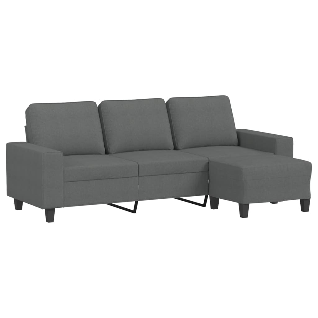 3-Seater Sofa with Footstool Dark Grey 180 cm Fabric