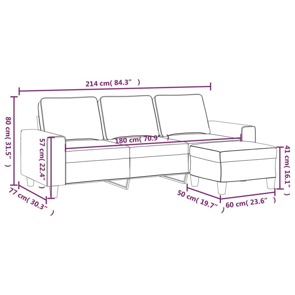 3-Seater Sofa with Footstool Black 180 cm Fabric