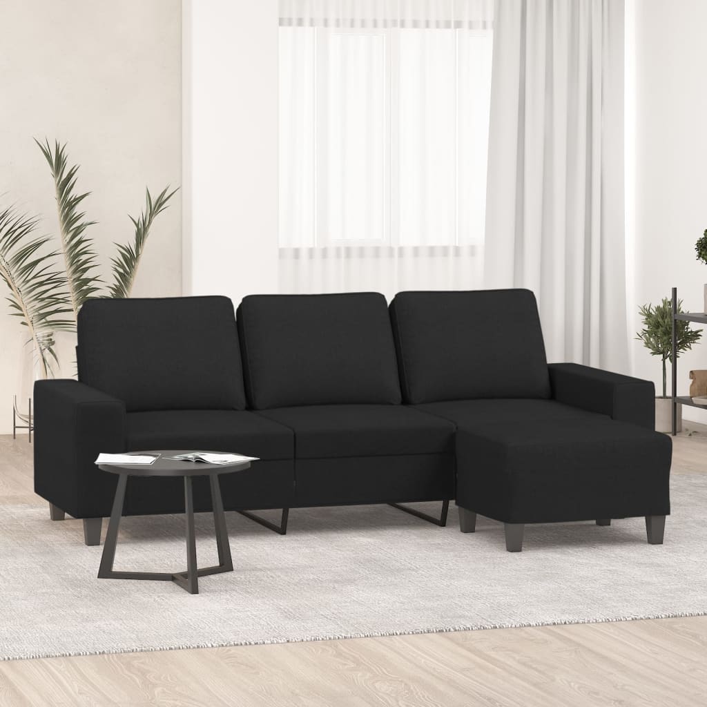 3-Seater Sofa with Footstool Black 180 cm Fabric