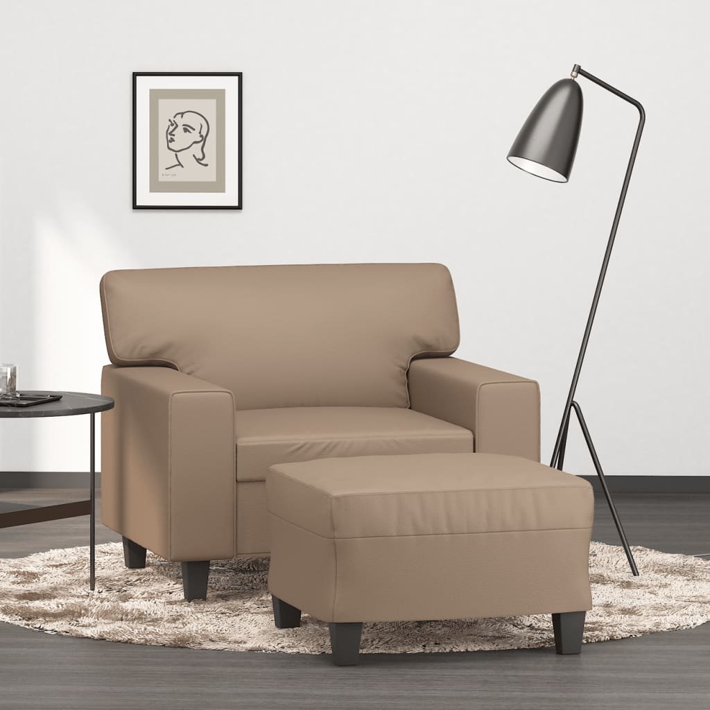 Sofa Chair with Footstool Cappuccino 60 cm Faux Leather