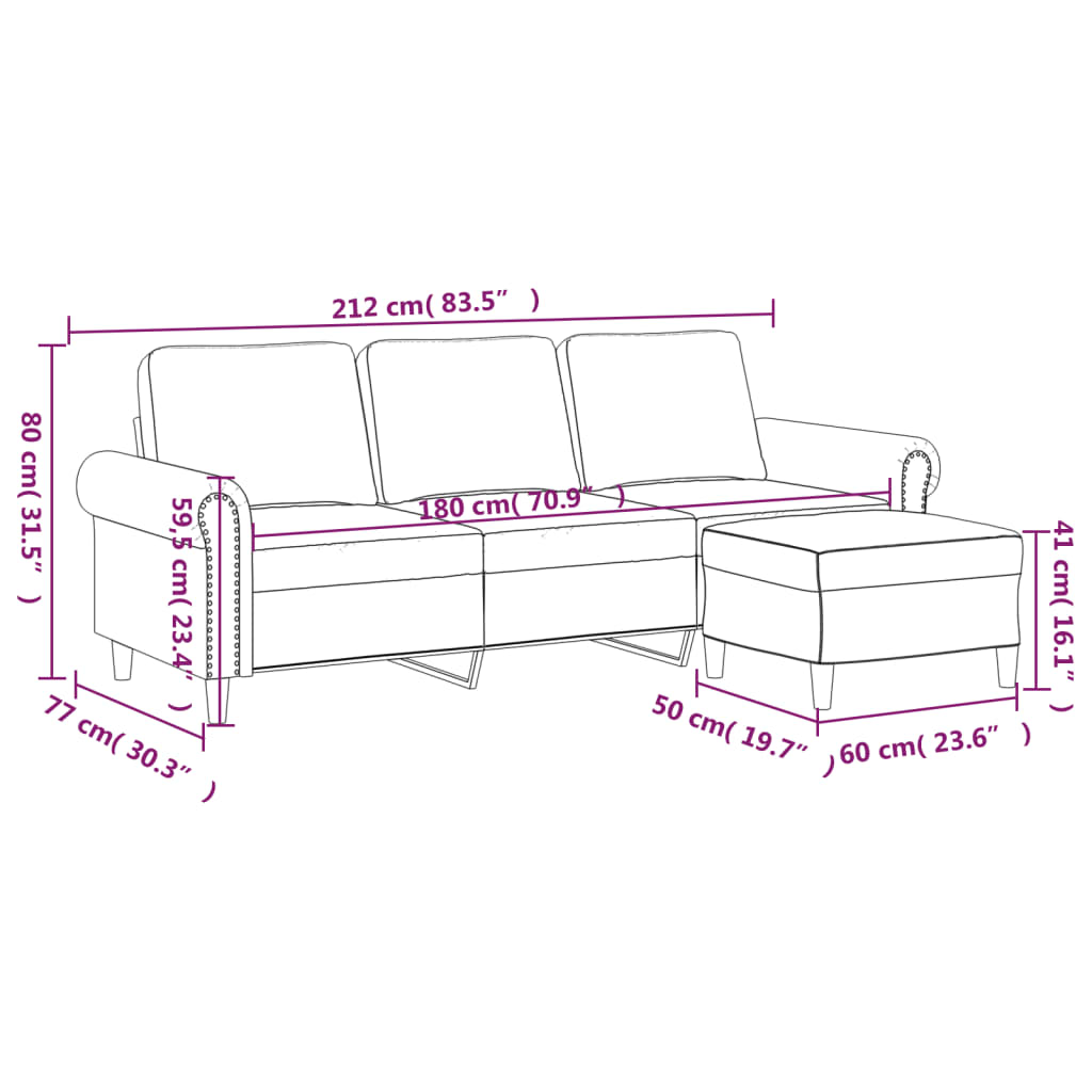 3-Seater Sofa with Footstool Black 180 cm Velvet