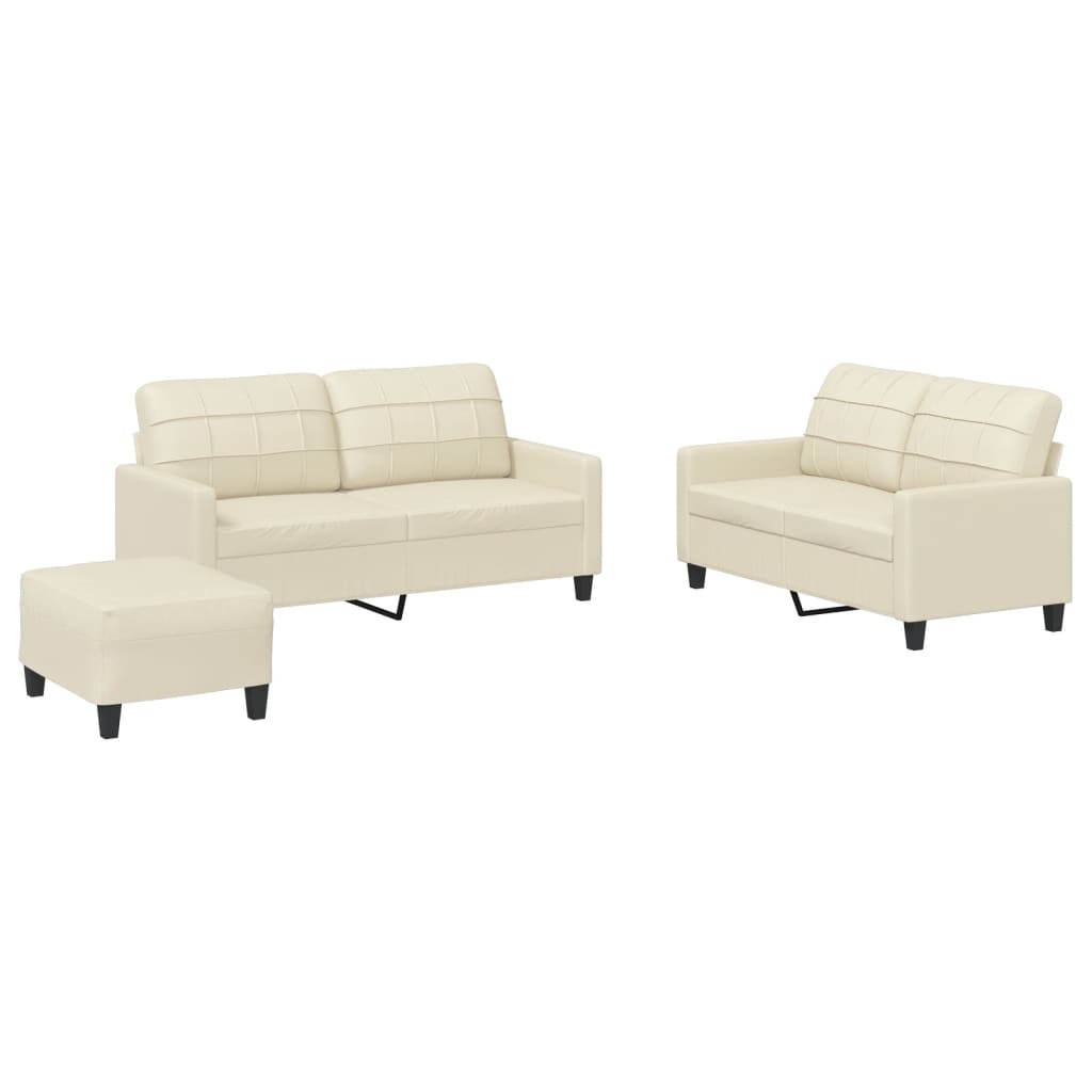 3 Piece Sofa Set with Cushions Cream Faux Leather