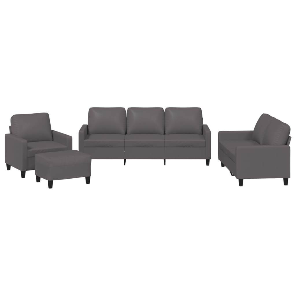 4 Piece Sofa Set with Cushions Grey Faux Leather