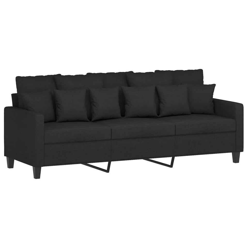 4 Piece Sofa Set with Pillows Black Fabric