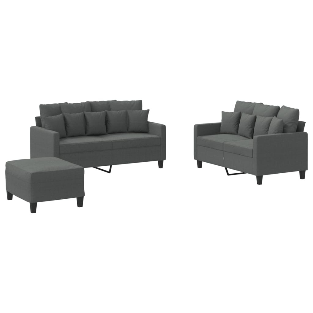 3 Piece Sofa Set with Cushions Dark Grey Fabric