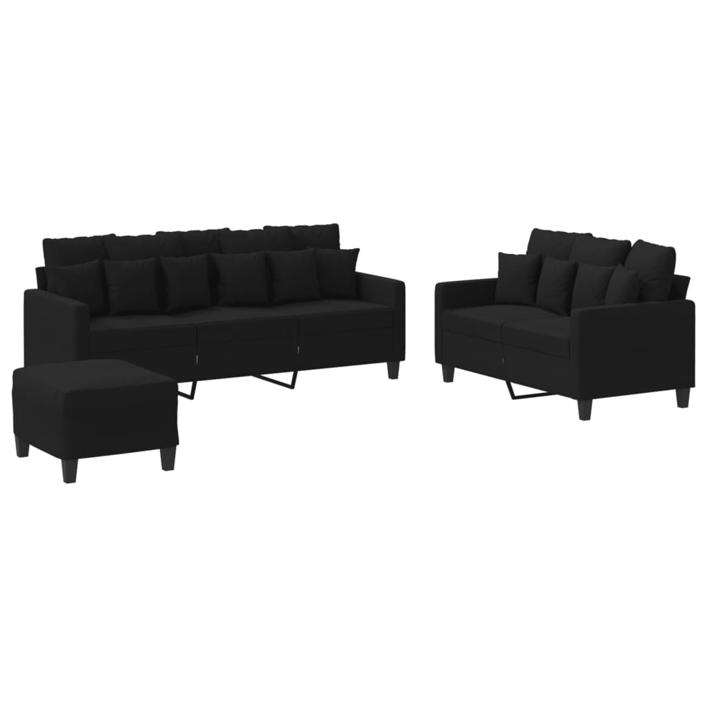 3 Piece Sofa Set with Cushions Black Fabric