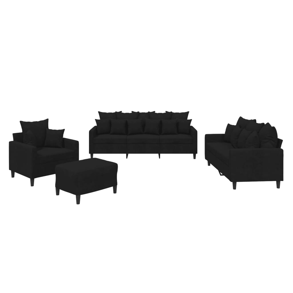 4 Piece Sofa Set with Cushions Black Velvet