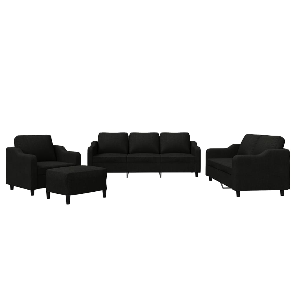 4 Piece Sofa Set with Cushions Black Fabric