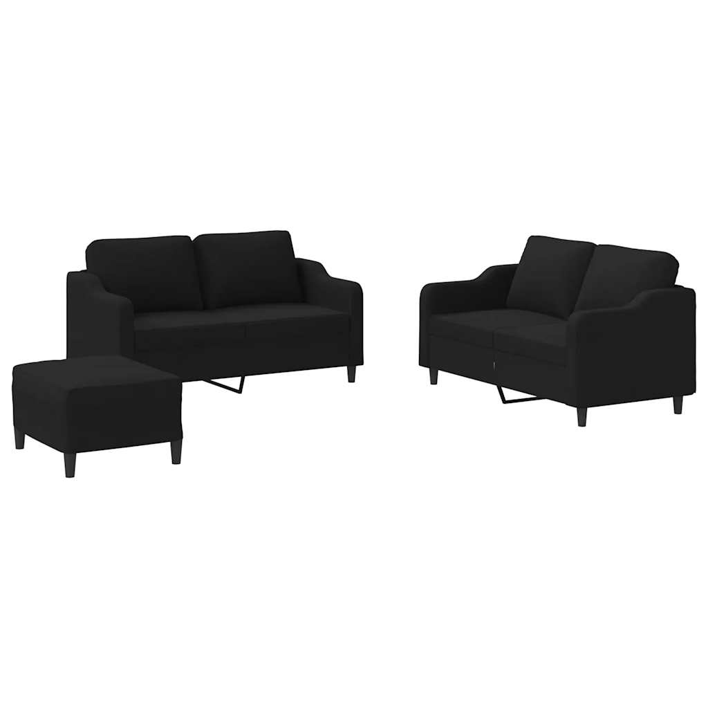 3 Piece Sofa Set with Cushions Black Fabric