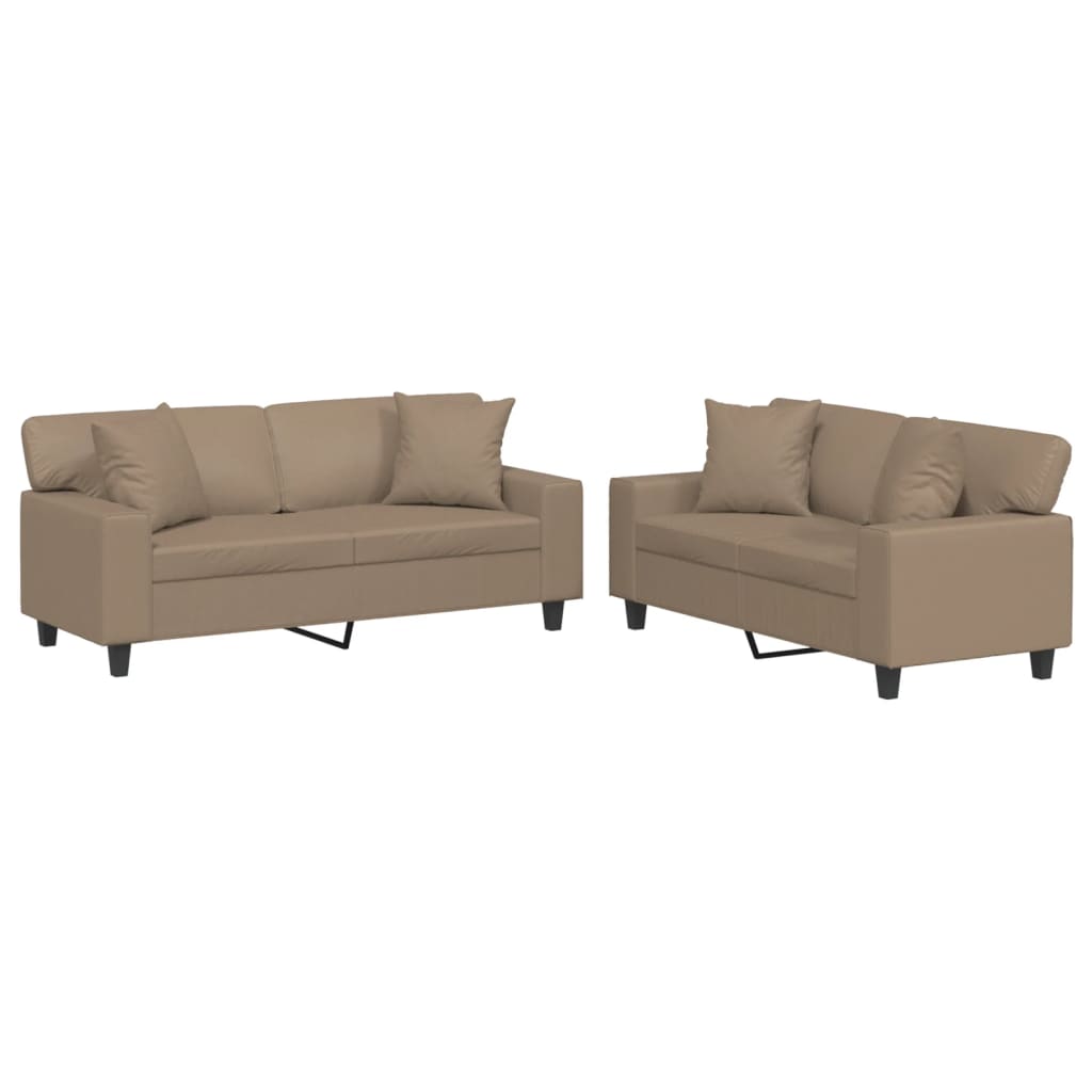 2 Piece Sofa Set with Pillows Cappuccino Faux Leather