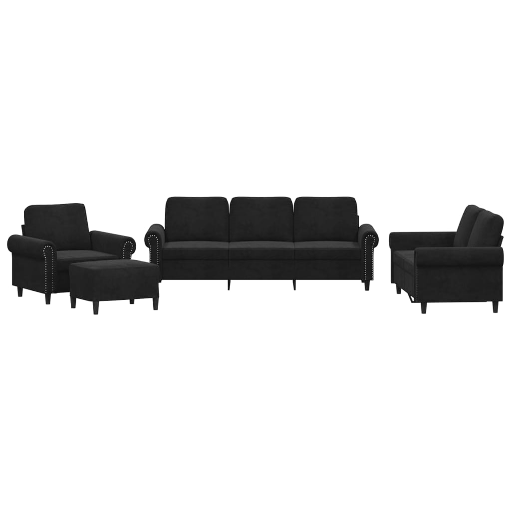 4 Piece Sofa Set with Cushions Black Velvet