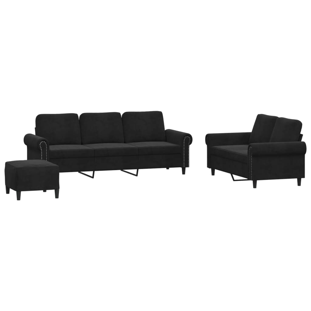 3 Piece Sofa Set with Cushions Black Velvet