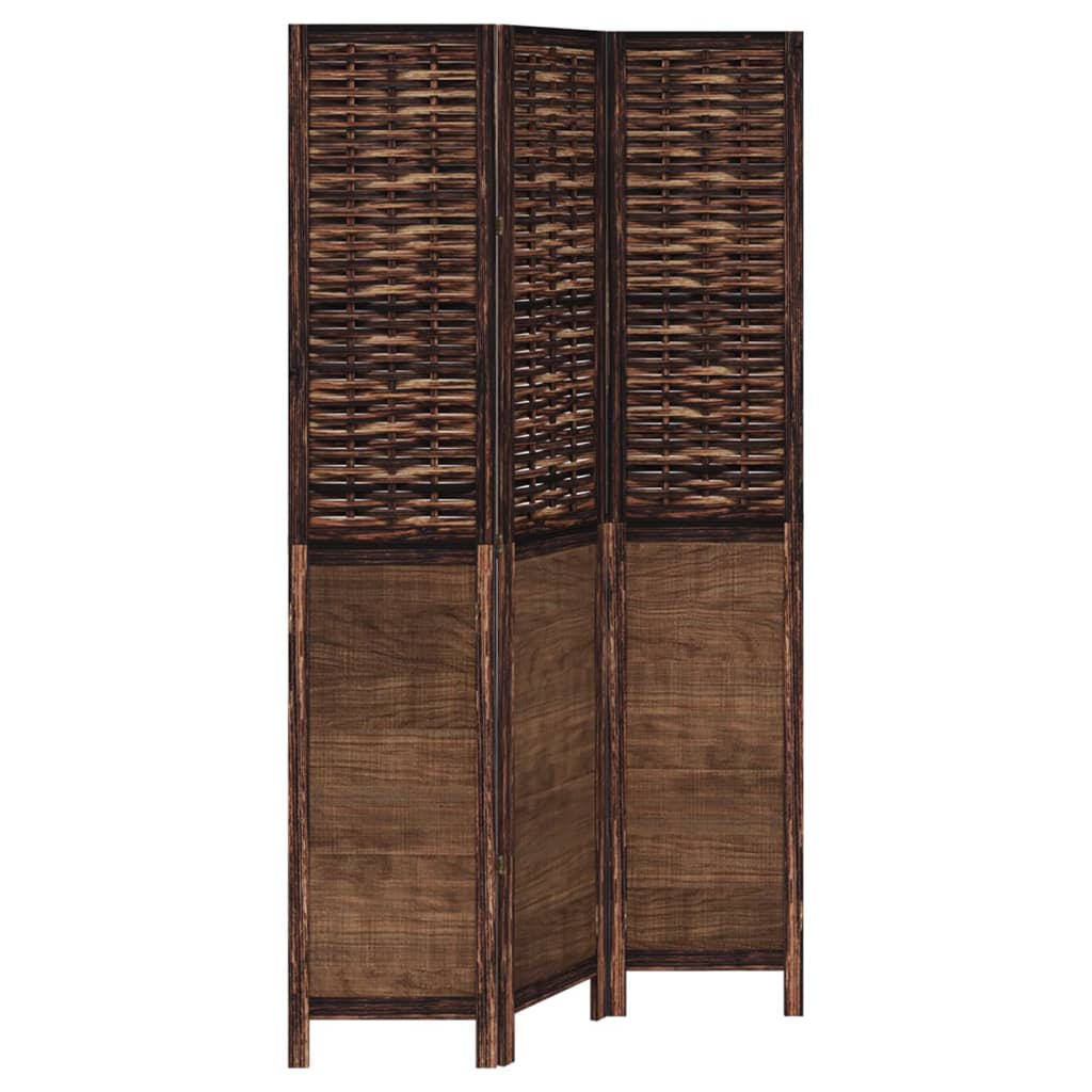 Room Divider 3 Panels Dark Brown Solid Wood Paulownia