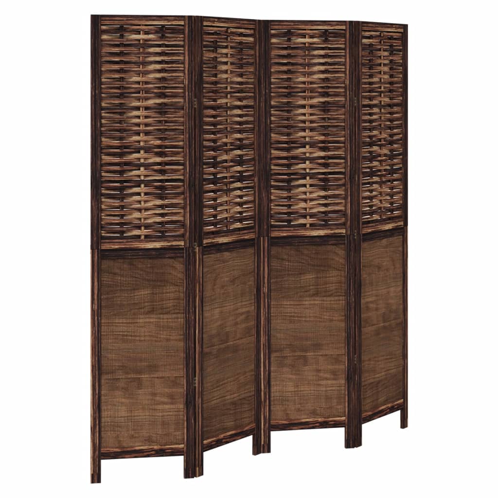 Room Divider 4 Panels Dark Brown Solid Wood Paulownia