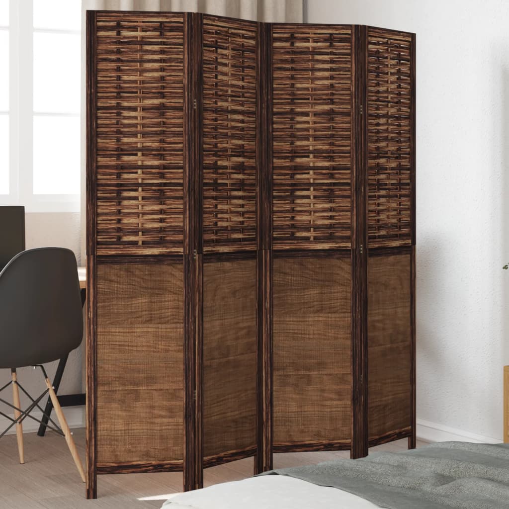 Room Divider 4 Panels Dark Brown Solid Wood Paulownia