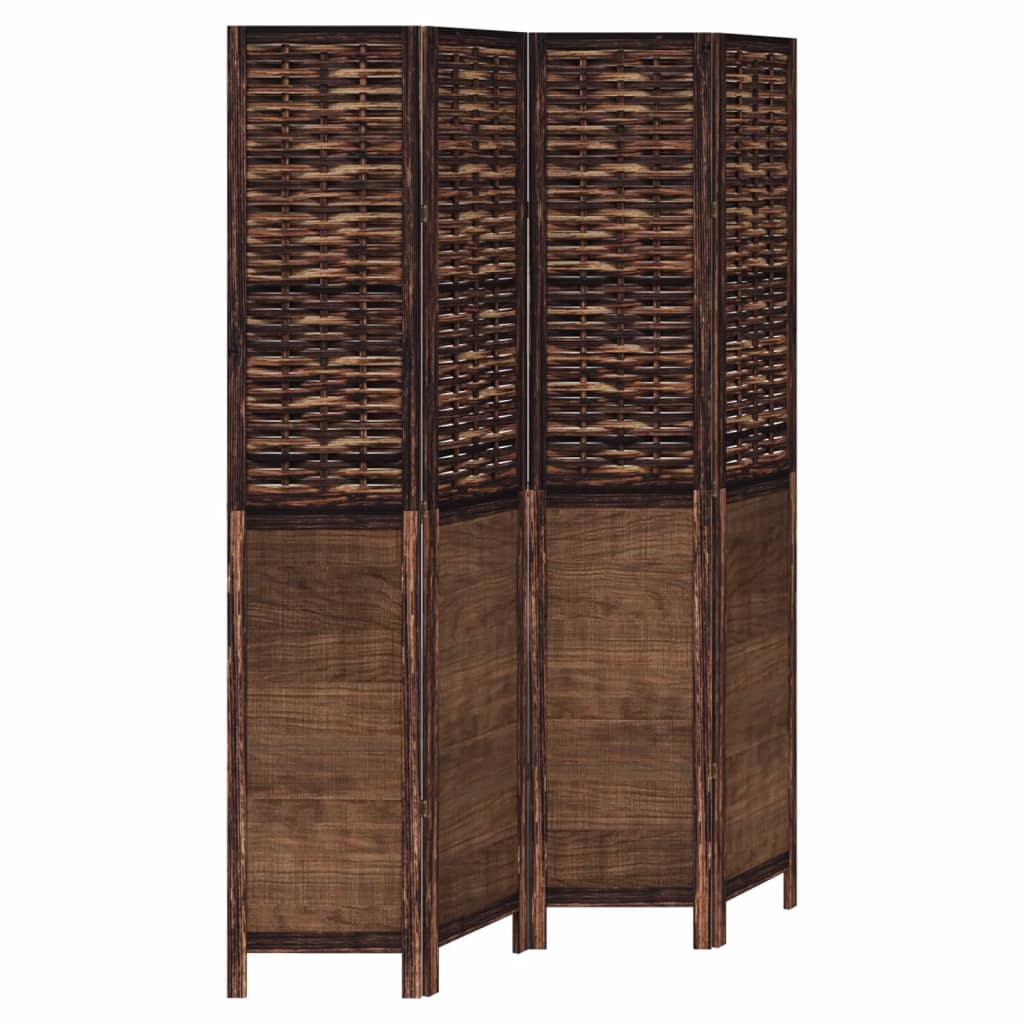 Room Divider 4 Panels Dark Brown Solid Wood Paulownia