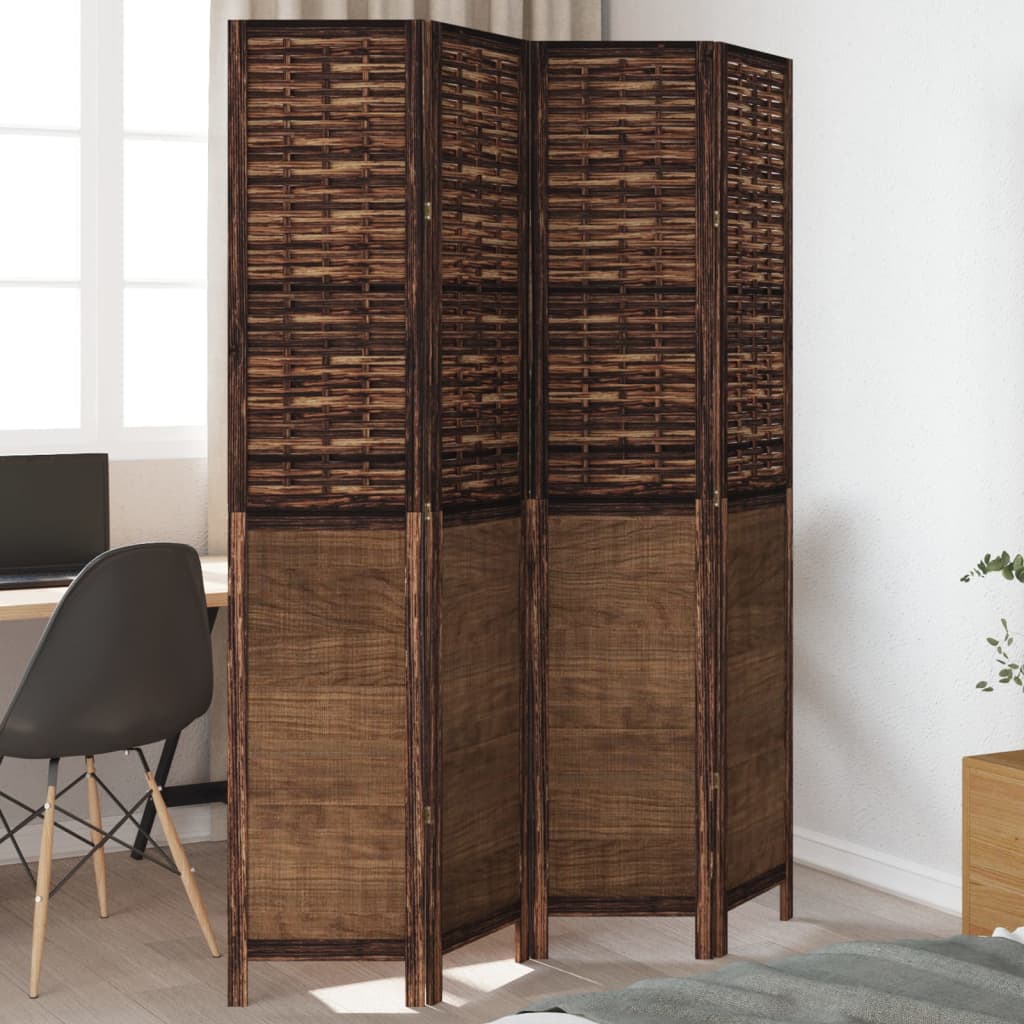 Room Divider 4 Panels Dark Brown Solid Wood Paulownia