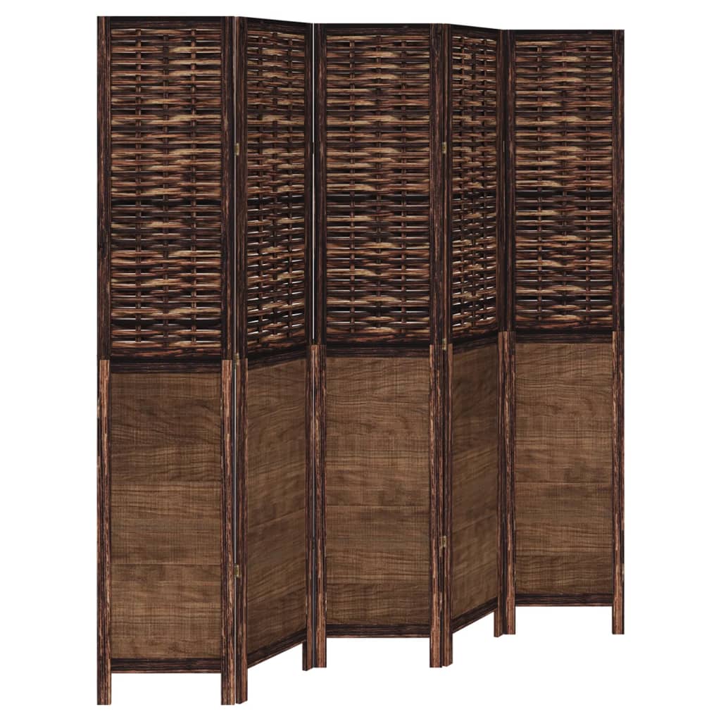 Room Divider 5 Panels Dark Brown Solid Wood Paulownia