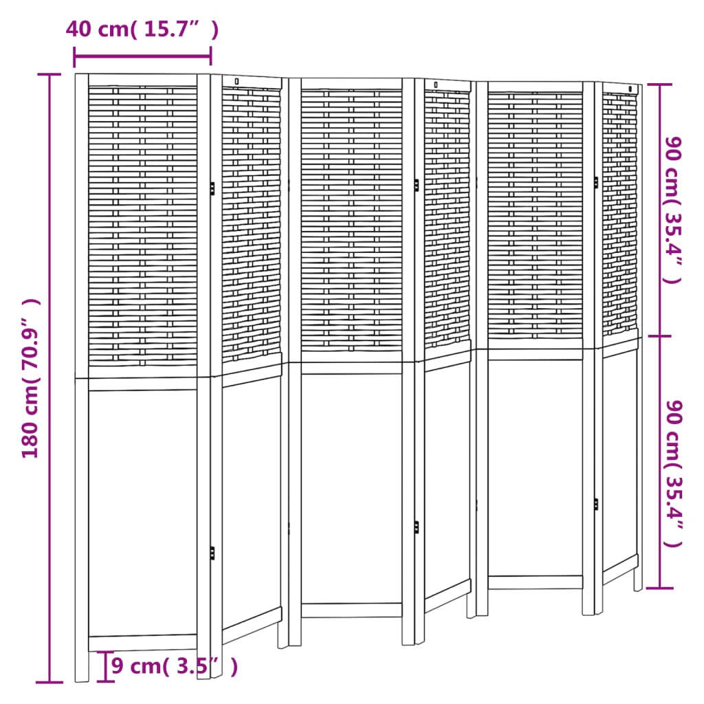 Room Divider 6 Panels Dark Brown Solid Wood Paulownia