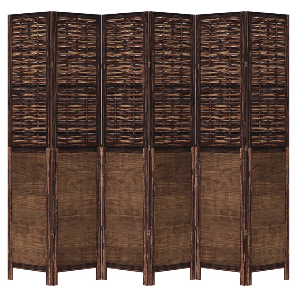 Room Divider 6 Panels Dark Brown Solid Wood Paulownia