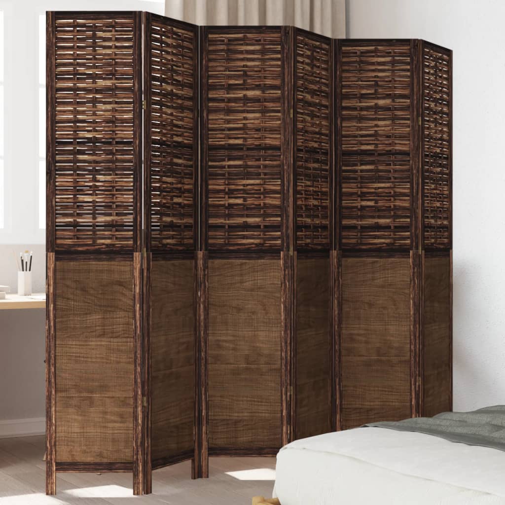 Room Divider 6 Panels Dark Brown Solid Wood Paulownia