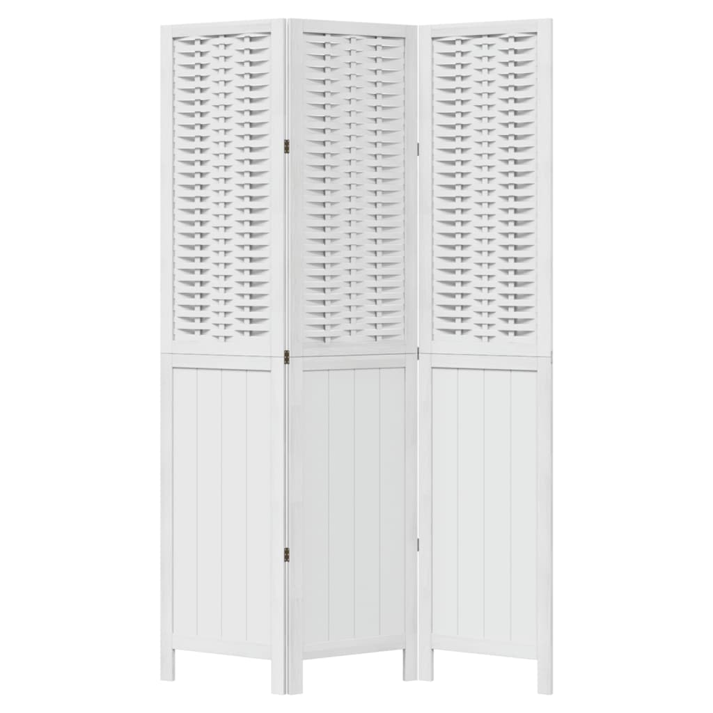 Room Divider 3 Panels White Solid Wood Paulownia