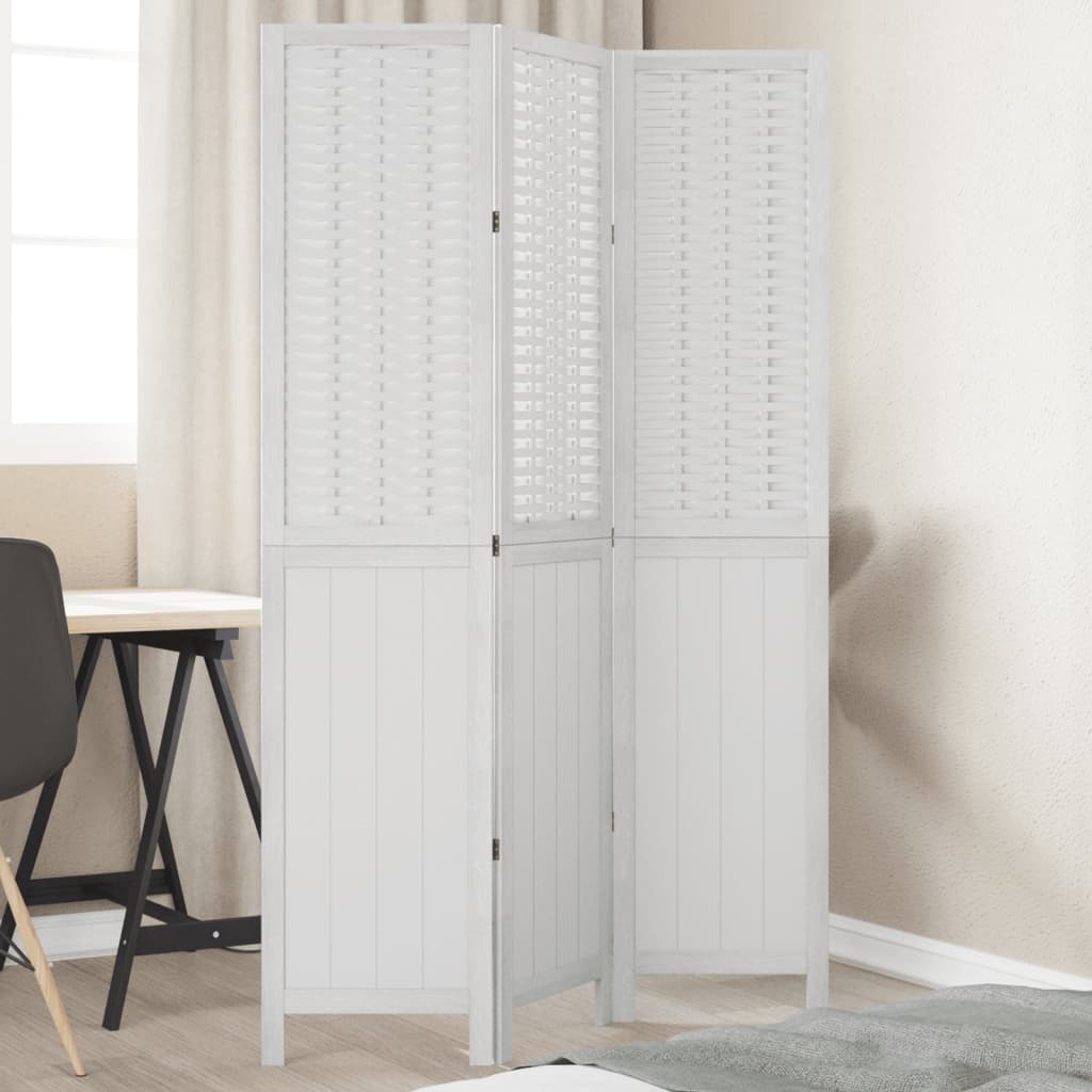 Room Divider 3 Panels White Solid Wood Paulownia