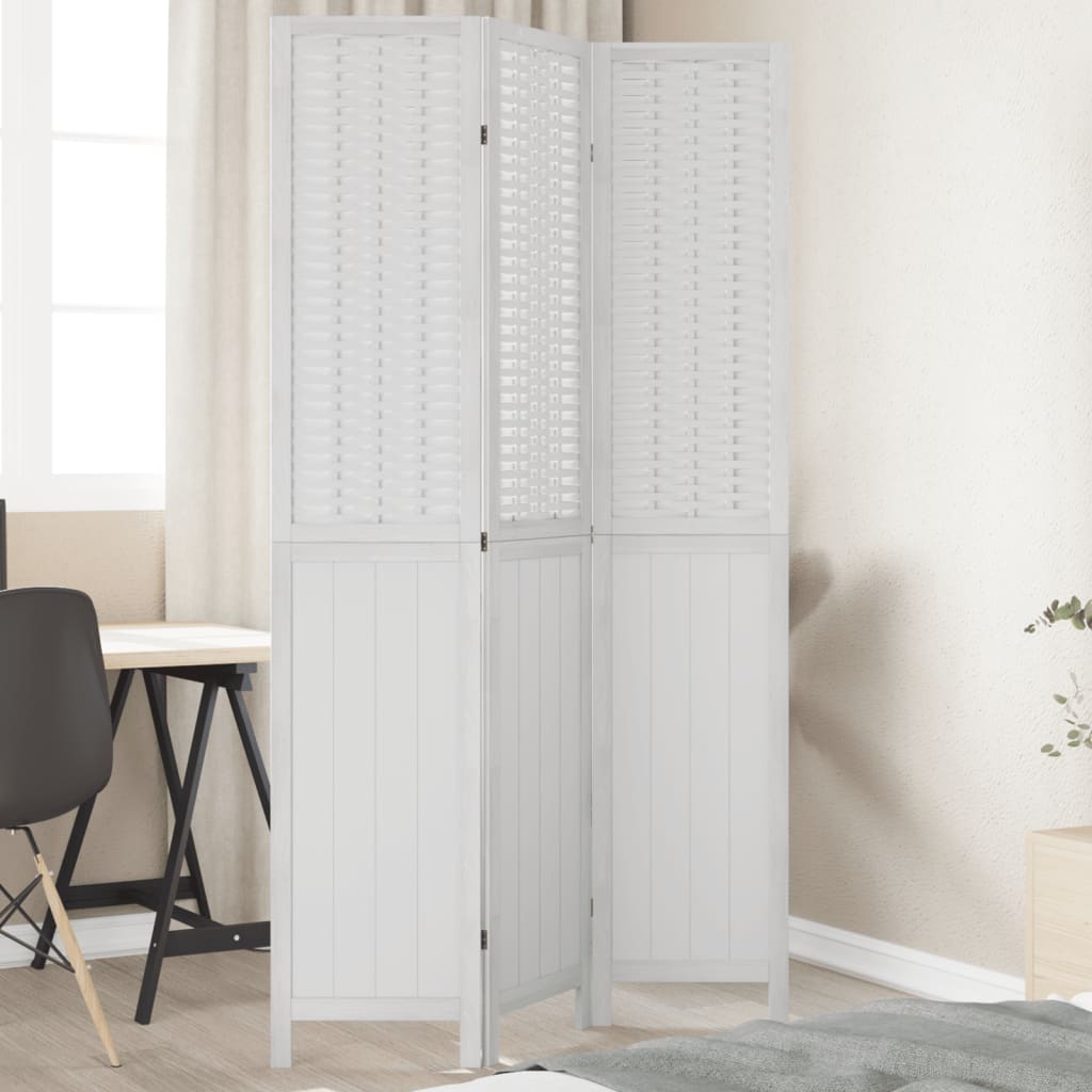 Room Divider 3 Panels White Solid Wood Paulownia