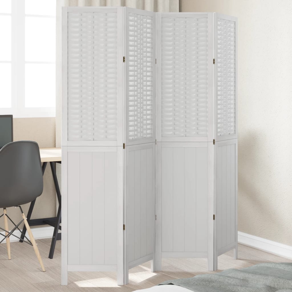 Room Divider 4 Panels White Solid Wood Paulownia