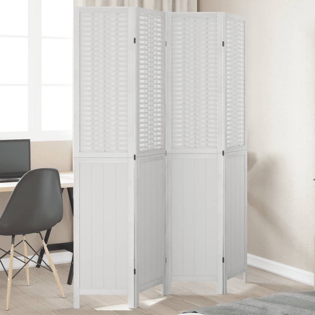 Room Divider 4 Panels White Solid Wood Paulownia